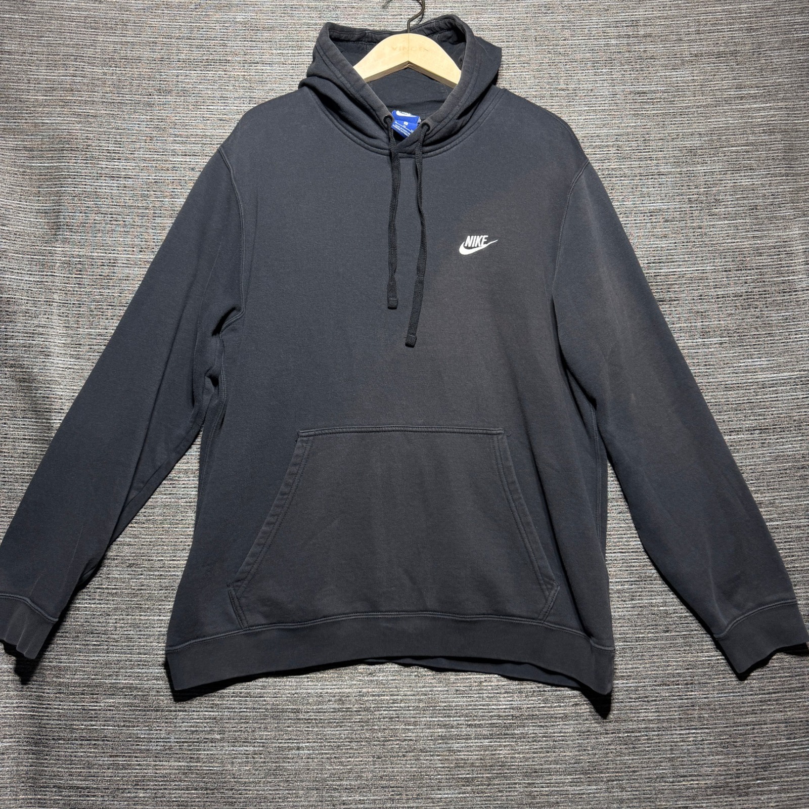 Nike Vtg Hoodie Mens Xl Black Club Fleece Embroidered Logo Pullover Faded